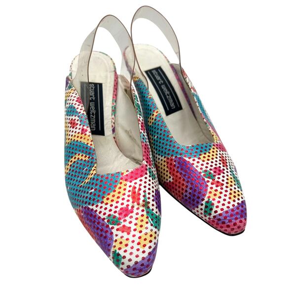 Stuart Weitzman Shoes - Stuart Weitzman Vintage 80s Pop Art Slingback Pumps 6.5 Colorful Retro Designer